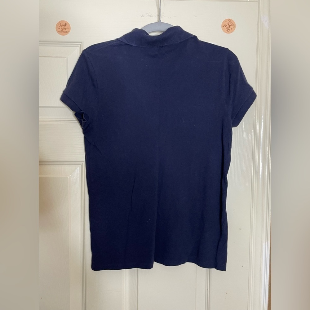 Lacoste Womens Dark blue Knit 1/4 Button Down Solid Polo Top Shirt size 40  - Picture 5 of 9